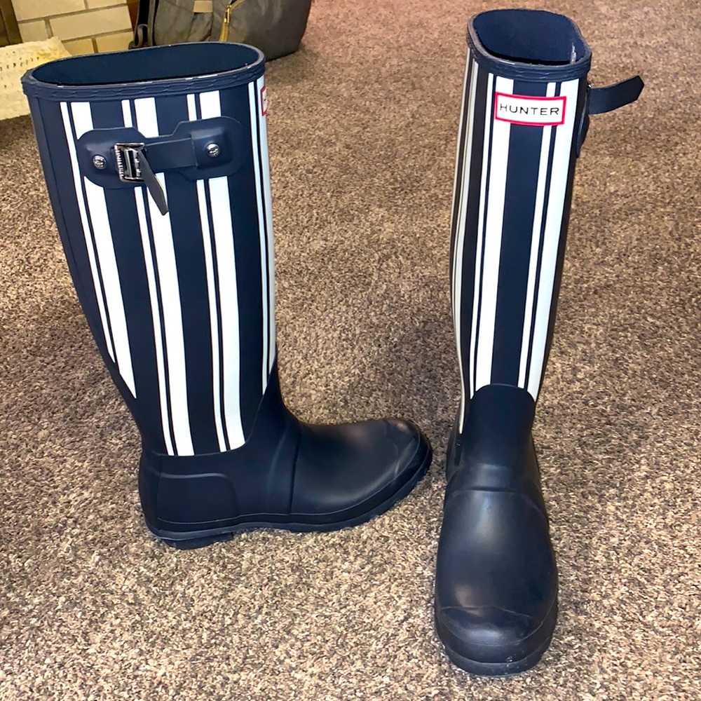 SOLD Navy Blue & White Tall Hunter Boots Size 8